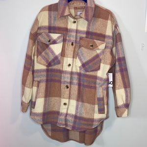 NWT SO pastel pink purple plaid Oversized Shacket Size S